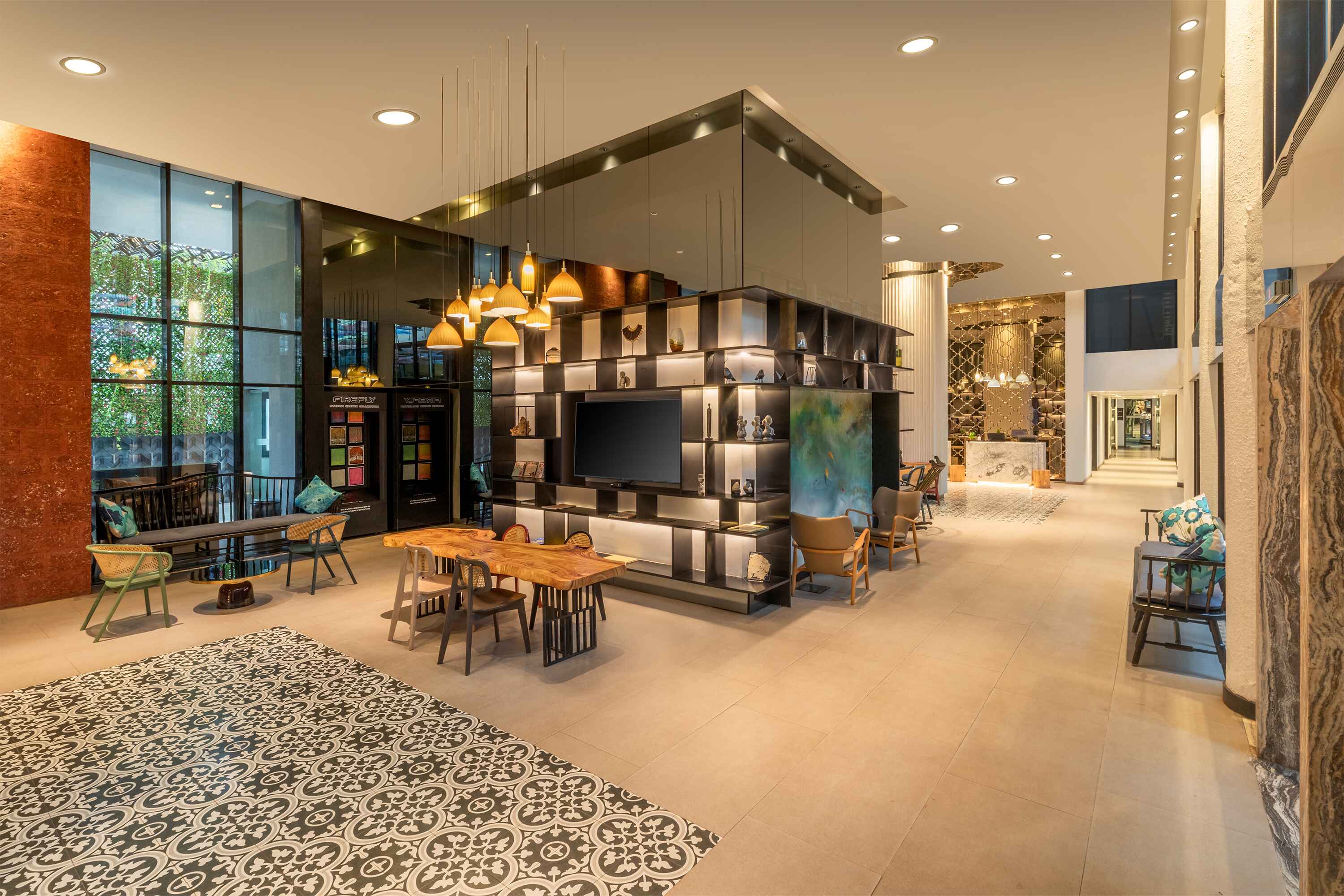 Sophisticated hotel lobby interior photographed for hospitality branding.